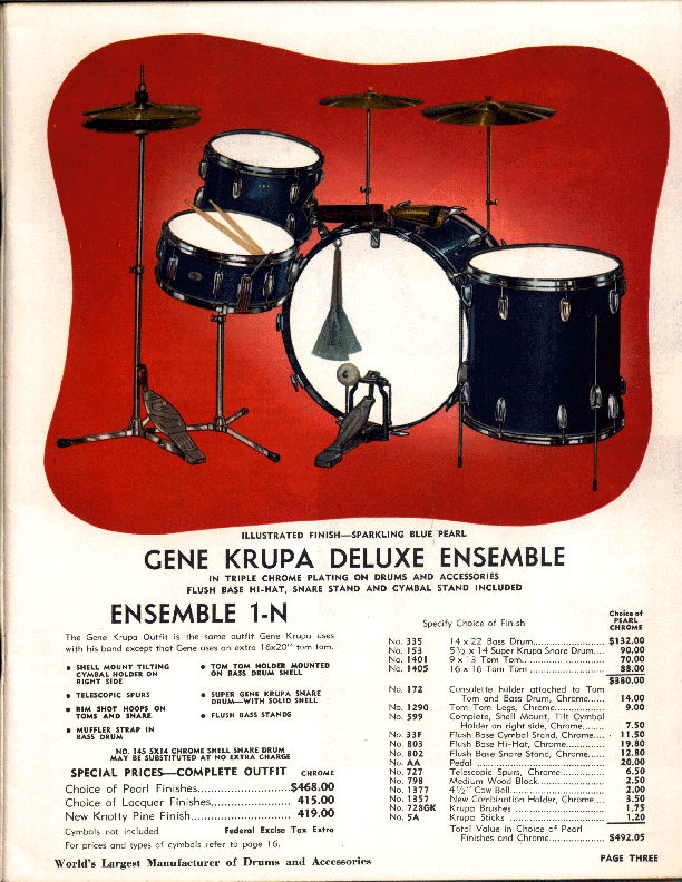 1960 Slingerland Gene Krupa Deluxe Ensemble 1N